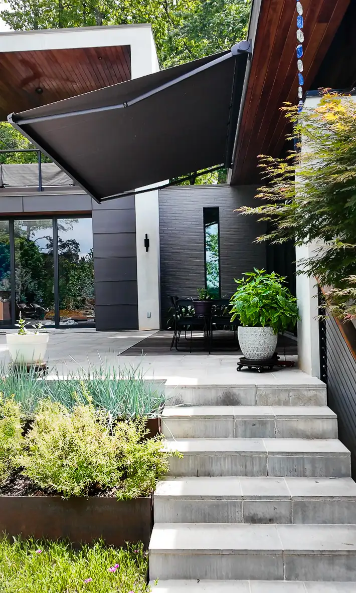 KE Domina Retractable Awning professionally installed on a modern Atlanta home